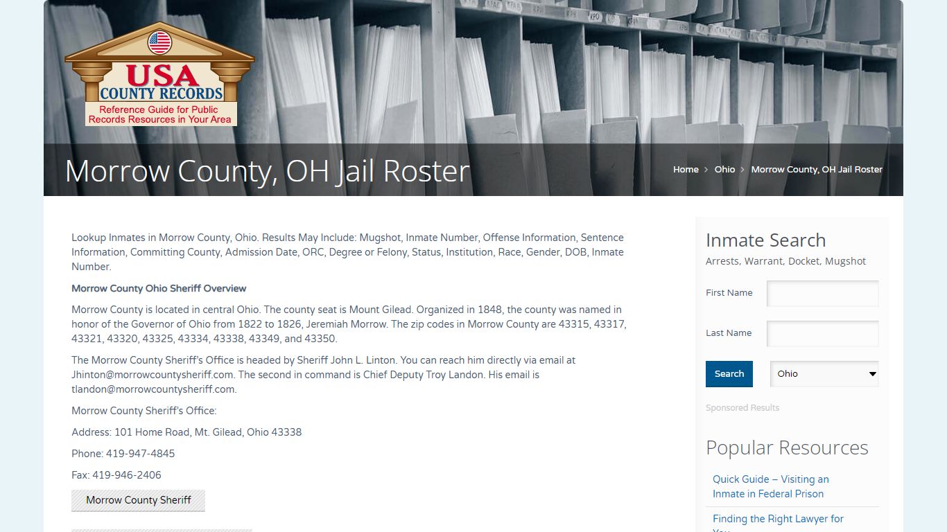 Morrow County, OH Jail Roster | Name Search