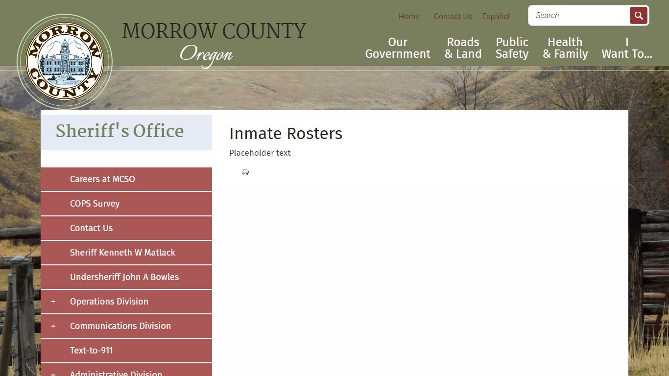 Inmate Rosters | Morrow County Oregon